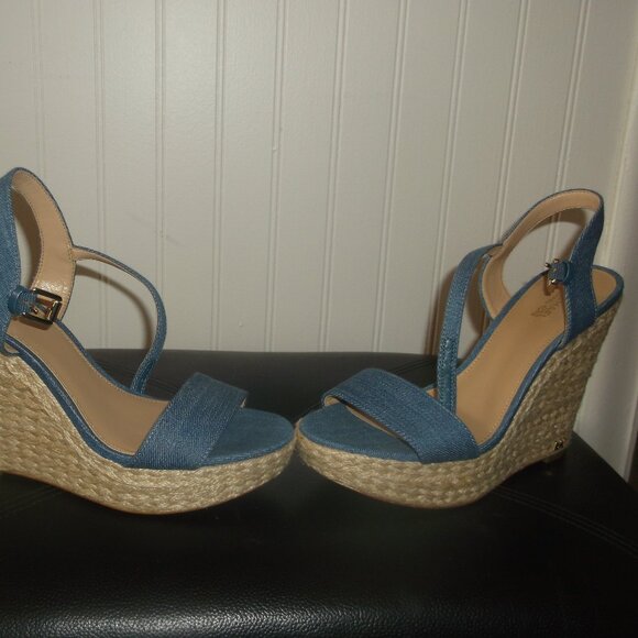 Michael Kors Blue Jean Wedge Sandals Size 6 1/2 - Picture 7 of 10